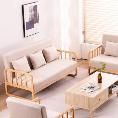 China Living Room Sofa Korean Solid Wood Single Double Three Person Long for Small Apartment Simple Clothing Store Fabric Covered for sale