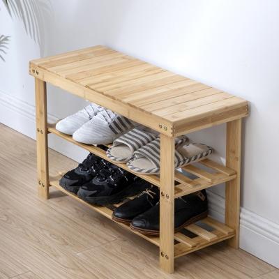 China Shoe Stool Storage Ottoman Simple Wood Rack, 3 Layers Organizer for Entryway, Organizing Unit Shelf for sale