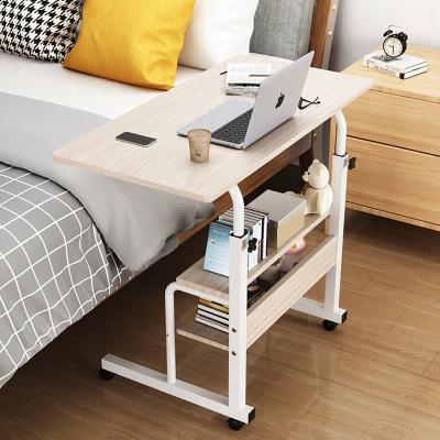 China Height Adjustable Rolling Laptop Desk Bedroom Living Room Side Sofa Table For Bed Small Movable with Wheels for sale