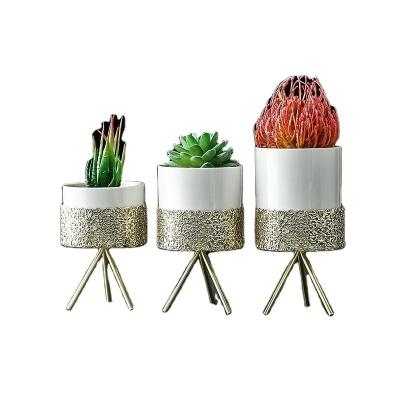 China Flower Pot Set for Indoor Desktop Used With Flower/Green Plant Ceramic Succulent Cactus Planter Mini Iron Storage Tank for sale