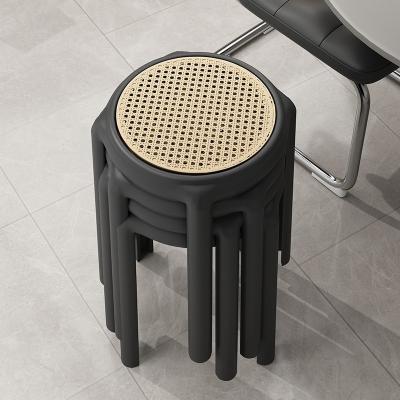 China Wholesale Plastic Stools Household Stackable Round s Modern Simple Living Room Dining Spare Rattan-like Weaving for sale