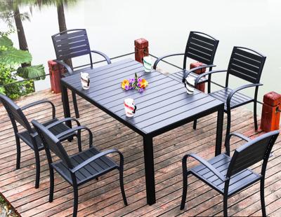 China Courtyard Anti-Corrosion Leisure Combination Garden Entry Outdoor Plastic Wood Tables and Chairs with Aluminum Frame for sale