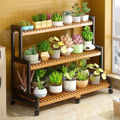 China Plant Stand with Wheels 2/3 Tiers Storage Rack Rolling Succulents Indoor, Decorative Flower Ladder Shelf Outdoor for sale