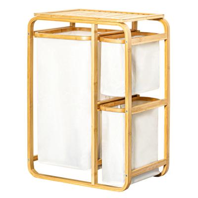 China Other Home Storage Organization Plant Fiber Type Laundry Hamper Rack for Bathroom 3 Tier Standing Bucket Design for sale