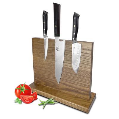 China Viable Double Sided Carbonized Wood Holder Ashtree Block Absorption Kitchen Knife Holder Wood Detachable Magnetic Knife Holder for sale