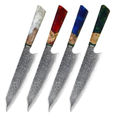 China Durable 4 Colors Resin Handle For Choose 8.2 Inch Professional Steel Damascus Blade Kitchen Cutting Chef Knife for sale