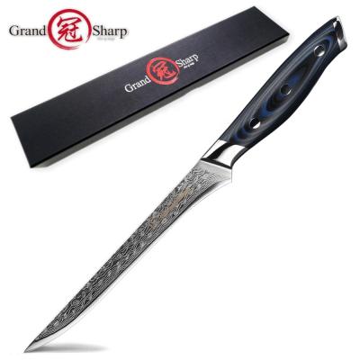 China Viable Accept Custom Logo Japanese VG10 Damascus Steel Blue Handle Boning Knife Group of Ten Fillet Knife for sale