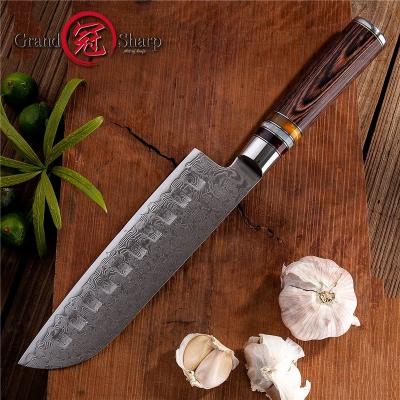 China Inch Professional Japanese VG10 Best Quality Viable 7 Ultra Sharp Blade 67 Layer Damascus Steel Wooden Kitchen Chefs Pakka Santoku Knife for sale