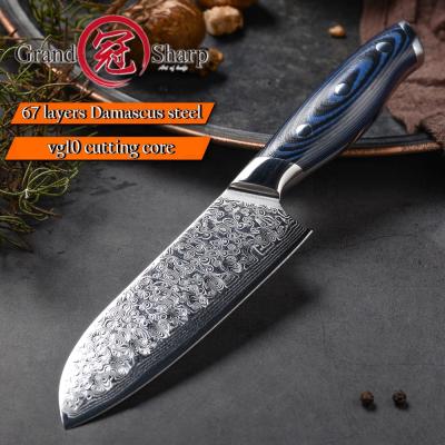 China Japanese Chef's Knife Santoku Steel Knife High Quality Group of Ten Damascus Steel Viable Blue and Rivet Decoration Silver Handle for sale