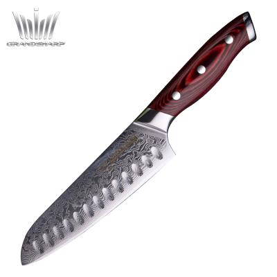 China Grandsharp Sustainable 7 Inch 67 Santoku Knife Damascus Steel Layers Japanese Chef Knife Pakkawood Handle VG10 Stainless Steel Kitchen for sale