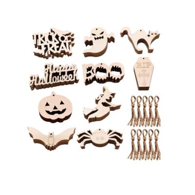 China Halloween Christmas Carving Wooden Slices Ornaments Diy Crafts Unfinished Natural Wood For Kids Hanging Decorations Gifts for sale