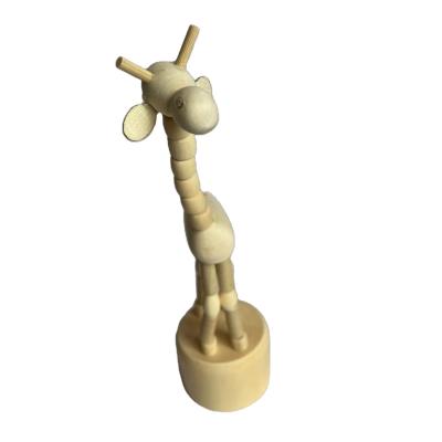 China Eco-Freindly Wholesale Giraffe Shaped Wooden Toy Giraffe Puppet Squeeze Toy Dancing Stand Press Button for sale