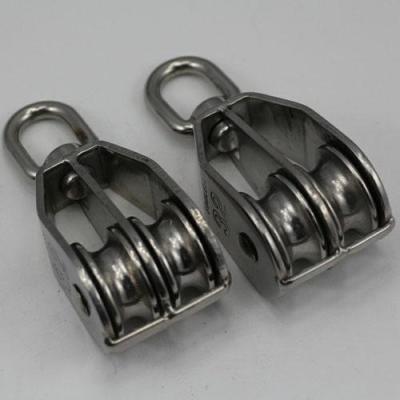 China Garment shops 304 stainless steel double wheel swivel pulley block for marine and industrial rigging aplications for sale