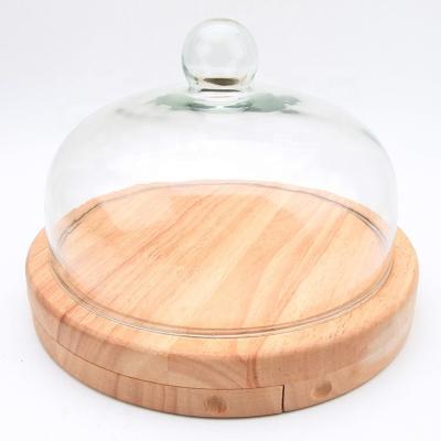 China Sustainable cheese board with glass dome, cheese board tool kit, glass cheese set for sale