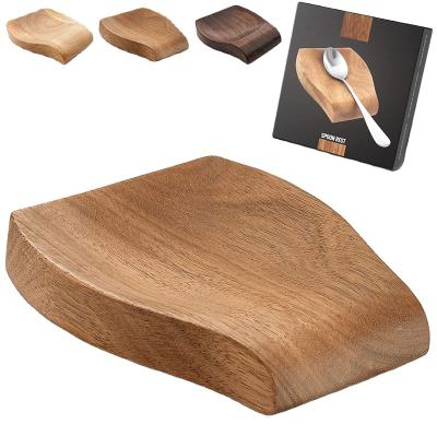 China Sustainable Acacia Wood Spoon Rest For Kitchen - Smooth Wooden Spoon Rest For Stovetop With Non Slip Silicone Feet - Perfect Support For PS for sale