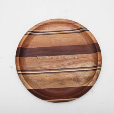 China Acacia Medium Safe and Convenient Mettor Wood Dessert Tray, Round Shaped Serving Tray for sale