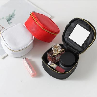 China Durable Small PU Jewelry Makeup Portable Leather Lipstick Bag Case Running Case Holder Organization With Mirror for sale