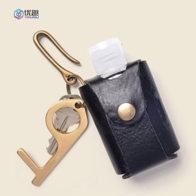 China Luxury Cute Leather Hand Sanitizer Key Chain Logo Printing 50Ml Hand Sanitizer Holder Wholesale Custom Made Environmental Friendly Solid Color for sale