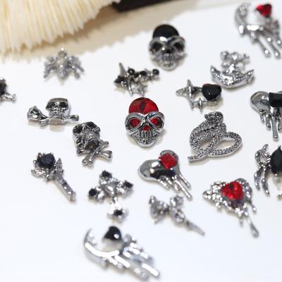 China Nail Art Decoration Halloween 3D nail metal manicure accessories Dark punk spider skull cross alloy charms Halloween nail art Decoration jewelry for sale