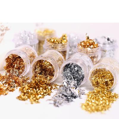 China Nail Art Decoration Popular Nail Gold Foil Flakes Double-Sided DIY Glitter Stickers Aluminum Decoration Silver Confetti DIY Nail Art Foil Flake for sale