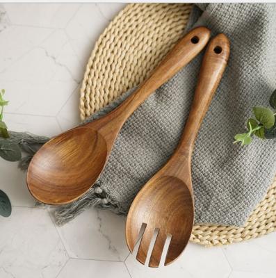 China Handmade Eco-friendly Acacia Salad Spoon And Sustainable Customized Wooden Fork Set for sale