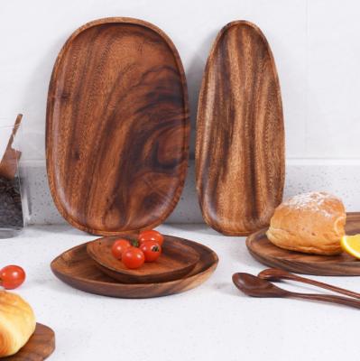 China Sustainable Eco-Friendly Luxury Dinner Serving Dessert Dishes from Tray Wood Plate Wholesale Tableware for sale