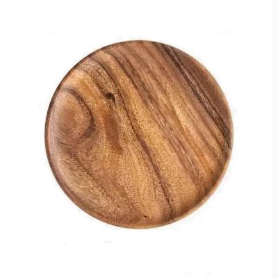 China Durable High Quality Easy Cleaning Acacia Wood Round Plates Dessert Snack Dish for sale