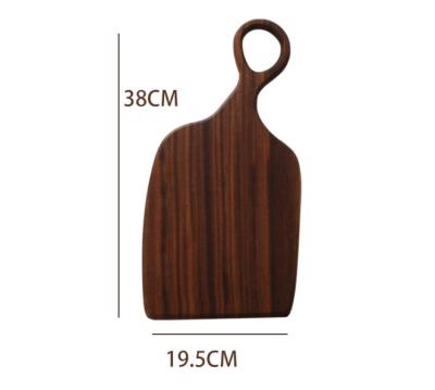 China Sustainable Professional Custom Design Wood Trim Serving Board Dark Color Wooden Cutting Board With Handle for sale