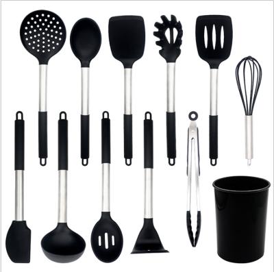 China Sustainable Manufacturers Supply 12 Pieces High Temperature Heat Resistant Silicone Kitchen Utensils Set With Wooden Handle for sale