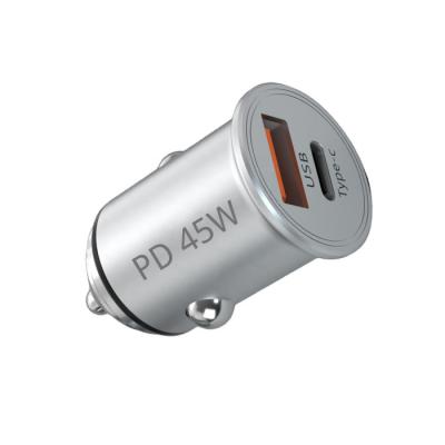 China New palladium 45w PPS qc3.0 usb car charger super small size metal c usb car charger fast charging tiny type dual ports super small size high quality for sale