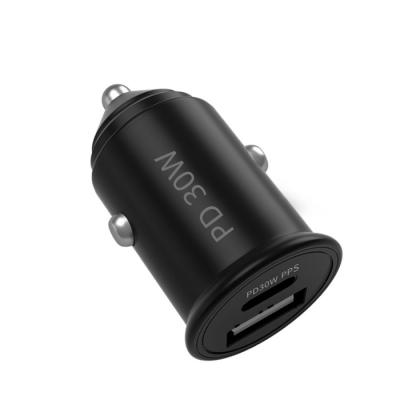 China Small size mobile accessories charge electronics 30w palladium PPS qc3.0 tiny usb car charger type c super small size metal mini car accessories for sale