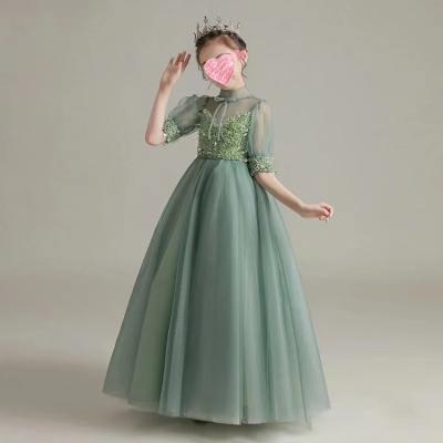 China Breathable Any Color Beaded Kids Baby Tulle Flowers Lace Up A Line Emerald Green Dresses For Wedding Kids Girls Baby Wedding Dress for sale