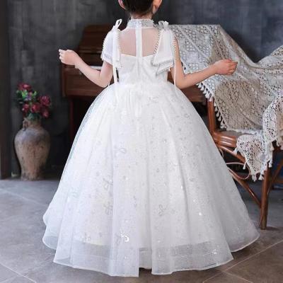 China Custom Made Kdg Breathable Bridal Kids Sequin Tortoise Neck Beaded Satin Lace Wedding Party Girl Dress Flower A Line White Kids for sale