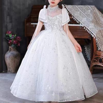 China Custom Breathable Kids Sequin Turtle Neck Tulle Kids Beaded Bridesmaids A Line White Satin Lace Berta Maid Wedding Dresses for sale