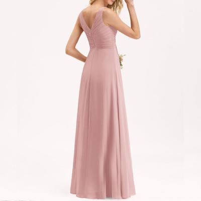 China Sleeveless Modest Peach Bridesmaids Breathable V Neckline A Line Bridal Red Dresses Custom Made Dress Pink Orange Chiffon Ball Gown Long for sale