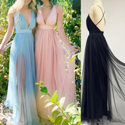 China Sexy Breathable Peach Color Kdg Satin Sleeveless Backless Brown V-Neckline Lace Up Tulle Bridesmaid Blue Pink Burgundy Wedding Bridesmaid Dresses Long for sale