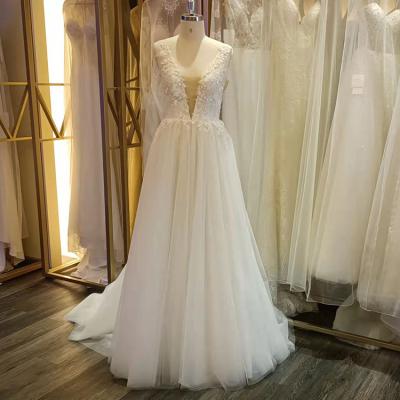 China Hot Sale KDG Bridal Ivory Deep V-Neck Ball-Gown Princess Wedding Dress Anti-Static for sale