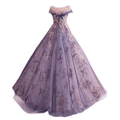 China Anti-Static Dusted Sparkle Applique Lace Up Tulle Sweetheart Off The Shoulder Ball-Gown Evening Dress for sale