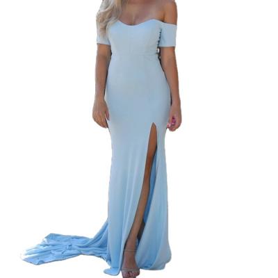 China Newest Design Anti-Static Deep V-Neck Ties Dress Stretch Creper One-Line Evening Dress for sale