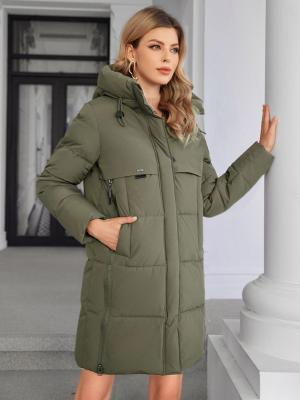 China Classic Four Pocket Mid-Length Thickened Down Jacket, machine washable, woman winter coat, down jacket, bio down jacket, dark colour，bio fluff coat for sale