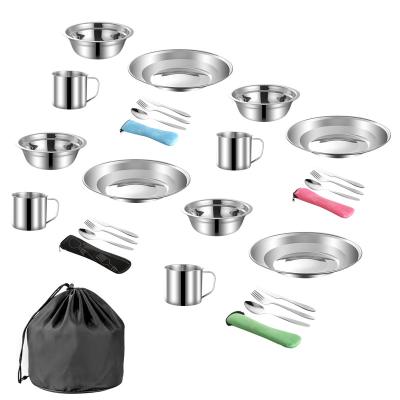 China Factory wholesale stainless steel light weight modern outdoor camping dinnerware steel dining set for sale