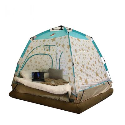 China Straight Tie Type Indoor Home Tent Mosquito Net Bed Privacy Room Automatic Tent For Double Person 2 Layers Fiberglass Pole Factory Wholesale for sale