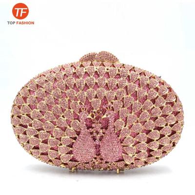 China China factory luxury wholesales double peacock Crystal Rhinestone Clutch Evening Bag for formal party for sale