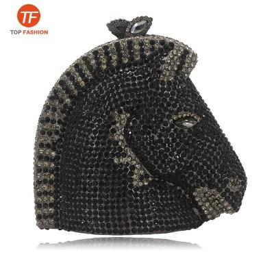 China Spark China Factory Wholesale Luxury Crystal Rhinestone Clutch Evening Bag Wholesale For Formal Party 3D Horse Head Purse for sale