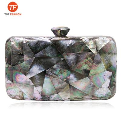 China Luxury Factory Sell 2021 Wholesale Custom High End Rectangle Argyle Pattern Luxury Mother of Pearl Clutch for sale