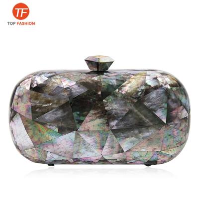 China Luxury Factory Sell 2021 Wholesale Custom High End Rectangle Argyle Pattern Luxury Mother of Pearl Clutch for sale