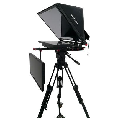 China 24G2 24 inch built in prompter computer dual screen TV broadcast studio equipment teleprompter caster tripod wireless remoter for sale