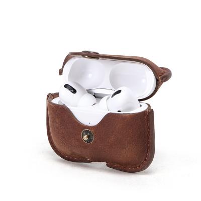 China Fashiontable 2020 Dropship Wholesale Luxury Cowhide Leather Portable Travel Airpods 3 Earphone Case Cover for Design Leather Airpods Pro Case for sale