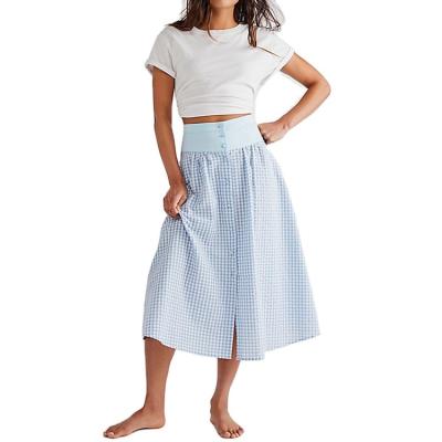 China High Quality Viable Polyester Cotton Plaid Skirt Button Slit Skirt for sale