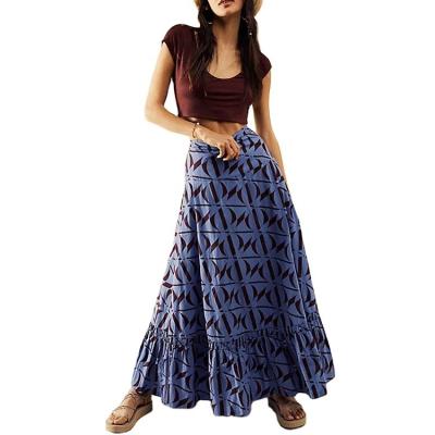 China 100% Cotton Summer Print Viable Ruffle Skirt Elastic Waist Skirt for sale